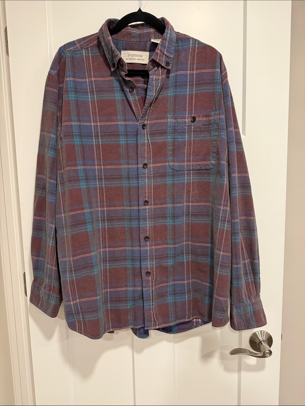 R-Options Plaid Button-Up Shirt Men’s XL California Corduroy